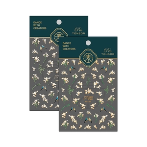 Matte cute nail stickers featuring white jasmine flowers and blue birds MN-264 set