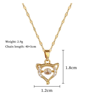 Detailed size specifications for gold fox pendant necklace with zircon inlay dimensions