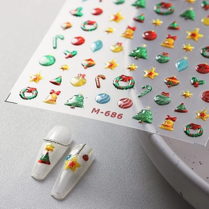 Christmas 3D Nail Art Stickers Self Adhesive Embossed Glitter Decals For Holiday Manicure Cartoon Cute Festive Decor