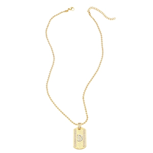 Gold stainless steel ball chain necklace featuring a square letter D pendant with crystals