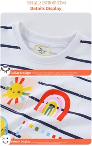 Detailed view of kids' cotton striped T-shirt with soft crew neck and branded label