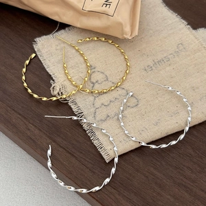 Twisted Hoop Earrings 925 Sterling Silver Large Glossy Spiral Round Circular Chic Fashionable For Women