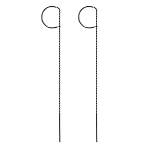 Minimalist long tassel chain threader earrings in dark gunmetal finish for women