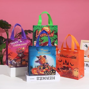 Halloween Gift Bags Non-woven Fabric Printed Pumpkin Ghost Pattern Portable Candy Totes Reusable Holiday Party Favors