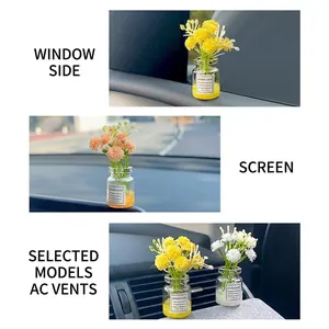 Petit vase en verre avec marguerites artificielles lumineuses pour décoration de voiture