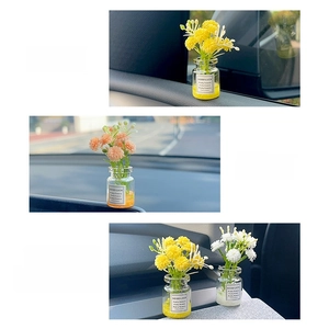 Luminous daisy flower glass vase decor for car interior in yellow white and orange colors