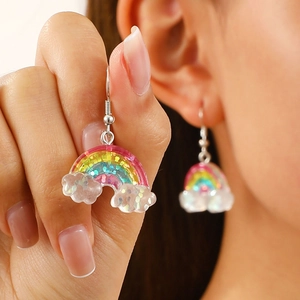 Pendientes de resina con diseño de arcoíris, lentejuelas y nubes para mujer