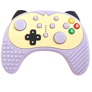 Detail of lavender silicone gamepad fidget toy with colorful bubble pop buttons