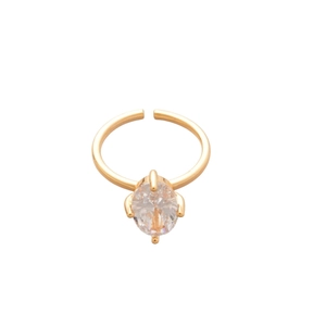 Minimalist adjustable gold open ring with an oval zircon stone and four-prong setting