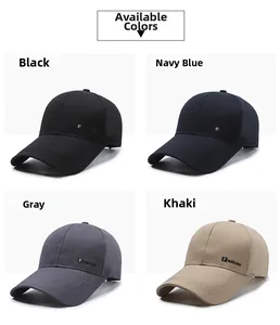 Detail view of four quick-dry mesh baseball caps in black, navy, grey and khaki colors