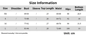 Size chart showing bust, waist, and length measurements for the slim fit summer set