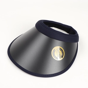 Detail of wide brim sun hat showing gold UPF50+ label and UV protection fabric texture