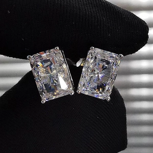 Classic four-prong square zircon stud earrings in white gold plated copper finish