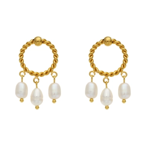 Vintage-Ohrringe mit 18 Karat Vergoldung, gedrehten Ringen und weißen Perlen