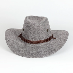 Cappello da cowboy classico in lino a tesa larga con corda decorativa e occhielli