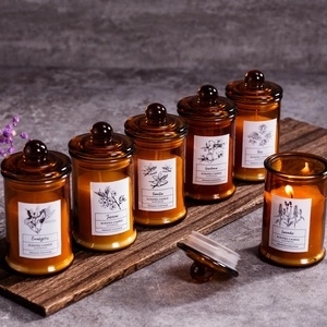 Handmade Scented Candle Natural Soy Wax Amber Glass Jar With Lid Aromatherapy Essential Oils Home Decor Gift
