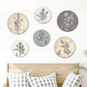 Juego de 6 piezas de arte de pared de madera con dibujos lineales de flores elegantes