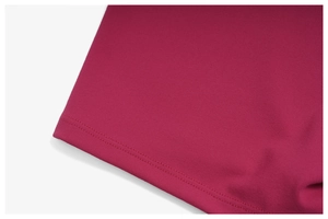 Close-up of rose red yoga shorts featuring professional double-needle stitching and fabric texture