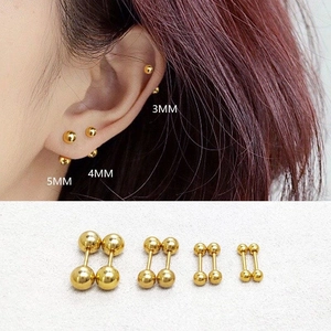 Golden stainless steel double-ball stud earrings in 3mm 4mm 5mm sizes for cartilage piercings