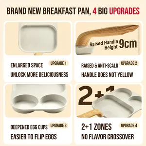 Maifan stone non-stick 3-in-1 breakfast pan with deep compartments and wood-grain handle