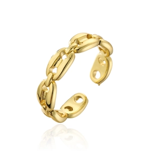 Macro view of 18K gold plated pig nose coffee bean ring with high polish finish
