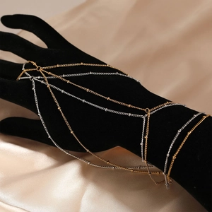 Stainless Steel Hand Chain For Women PVD Gold Plated Beaded Multi Layer Hypoallergenic Waterproof Jewelry