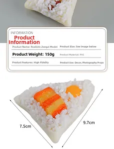Macro shot of realistic PVC meat and egg yolk zongzi model with dimensions of 7.5cm by 9.7cm
