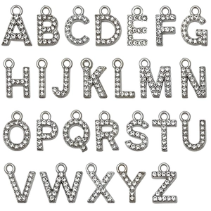 Full set of A-Z silver alphabet pendants with sparkling rhinestones for DIY jewelry making