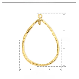 Technical dimensions of gold teardrop stainless steel pendant with hammered texture