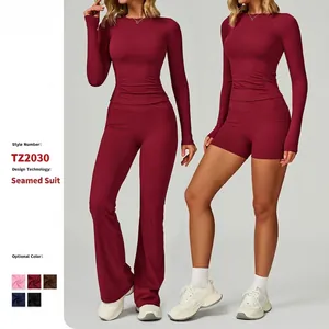 Damen Yoga Set Hohe Taille Langarm Slim Fit Sportanzug Oberteil Und Hose Fitness Workout
