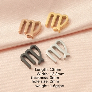 Detail of Virgo zodiac charms in four colors with 13mm dimensions and 2mm hole size