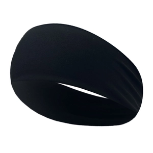 Close-up of black seamless elastic sports headband with high-stretch knitted texture