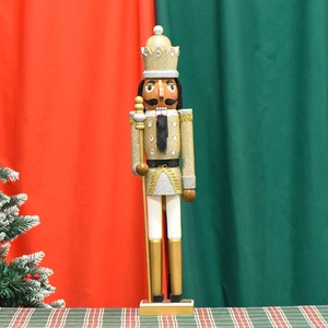 Christmas Nutcracker King Soldier Wooden Desktop Decoration Glitter Crown Scepter Traditional Holiday Craft Ornament