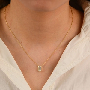 Minimalist 925 sterling silver gold necklace with rectangular zircon pendant for women