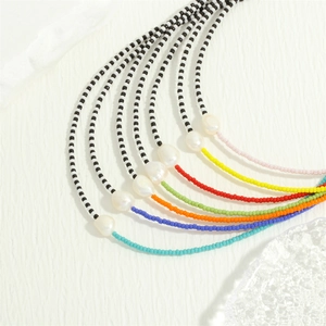 Bohemian MGB glass bead necklace with freshwater pearl pendant in various vibrant colors