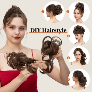 Chignon bouclé brun avec peigne pour chignon décoiffé et coiffage DIY polyvalent