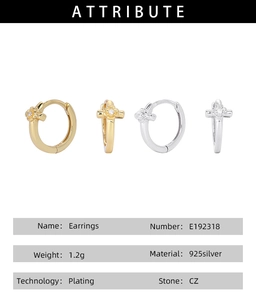 Detailed attribute chart for S925 sterling silver cross earrings with CZ stones
