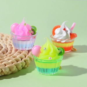 Miniature food keychains with colorful cream dessert sundae cups and faux fruit charms
