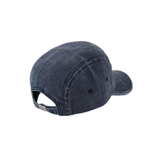Retro washed navy blue 5-panel camper hat with adjustable strap for kids and toddlers