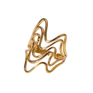 Minimalist golden stainless steel ring with irregular wavy geometric lines and open design