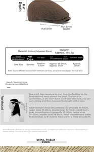 Size chart for knit beret showing head circumference 55-59cm and material details