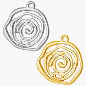 Detail of irregular round 304 stainless steel pendants in gold and silver finish