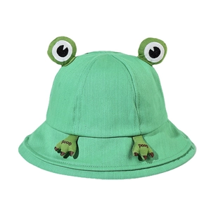 Chapeau bob grenouille vert en coton avec yeux 3D et broderie pour femmes
