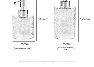 Detailed comparison of ice-cracked texture soap dispensers in small and large sizes