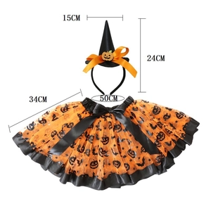 Halloween pumpkin tutu set for girls including wizard hat headband and orange tulle skirt