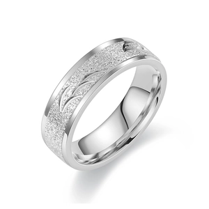 Minimalist silver titanium steel ring with matte finish and crescent moon carvings