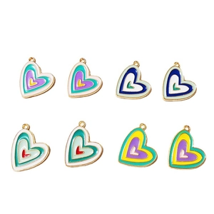 Colorful enamel heart pendants in multiple layers for DIY jewelry and necklaces