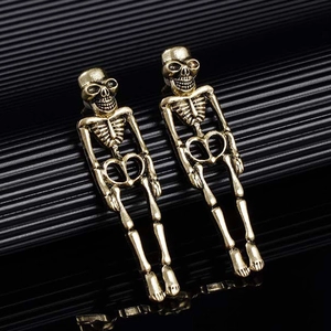 Gothic vintage bronze skeleton earrings set with articulated full body human bone design