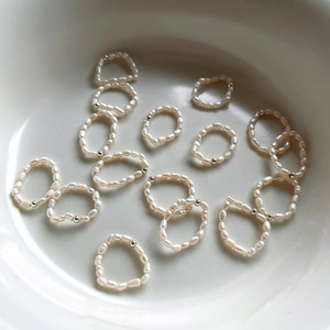 Freshwater Pearl Elastic Ring S925 Sterling Silver Bead Rice Shape Minimalist Stackable Jewelry For Women
