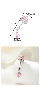 Detailed size chart showing pink cupcake and heart-shaped surgical steel nipple piercing